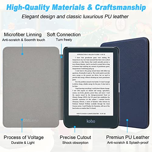 Image of DMLuna Case for Kobo Clara / Clara 2E 6 inch - Ultra Slim Lightweight Folio Premium PU Leather Protective Cover with Auto Sleep /Wake Function, Navy Blue