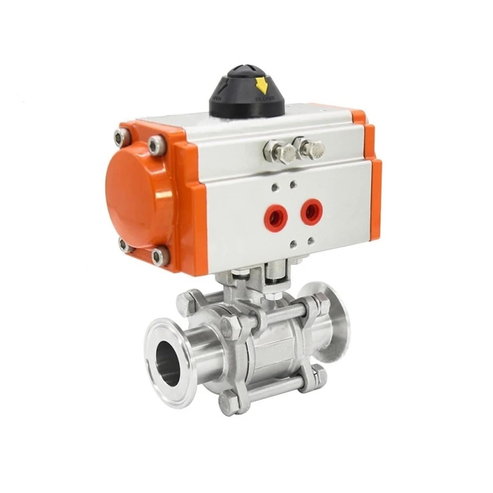 Válvula de Bola neumática Tres Piezas, Plataforma Alta, válvula Abrazadera Acero Inoxidable Q611F-16P, Cilindro Doble Efecto(1/2 Inch)