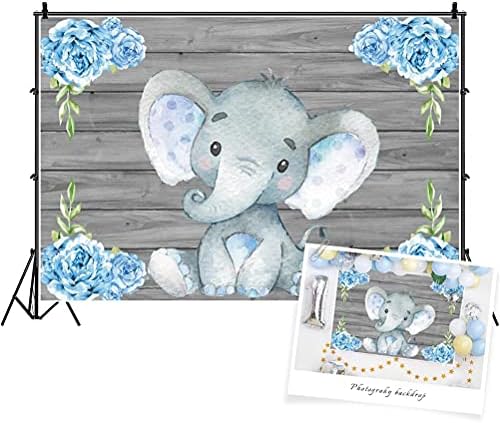 AOFOTO 10x6.5ft Cute Baby Elephant Backdrop Baby Shower Party Decoration Photography Background Watercolor Flowers Grey Wood Cartoon Girl Kid Boy Birthday Cake Dessert Table Banner Photo Studio Props