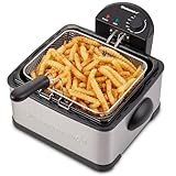 Elite Gourmet EDF475 Electric Deep Fryer 4.2 Quart Oil Capacity with Temperature Knob, 1 x 4Qt Basket, Powerful 1700 Watts, Lid with Anti-Odor Filter & Viewing Window, Stainless Steel