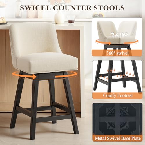 MALOL Butacas Giratorias para Barra, 27" de Altura para Cocina con Asientos Acolchonados y Patas de Madera Maciza, Butacas Tapizadas para Isla de Cocina, Rincón de Desayuno (Beige) miniatura 4