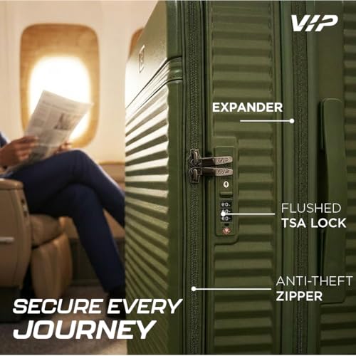 Image of VIP FLEX9010 Expandable Cabin Trolley Bag 55cm | Small | Hard Luggage | 8-Wheel Business Travel Suitcase with 15.6 inch Laptop Compatible | Flushed TSA Lock | 3 Years International Warranty (Green)