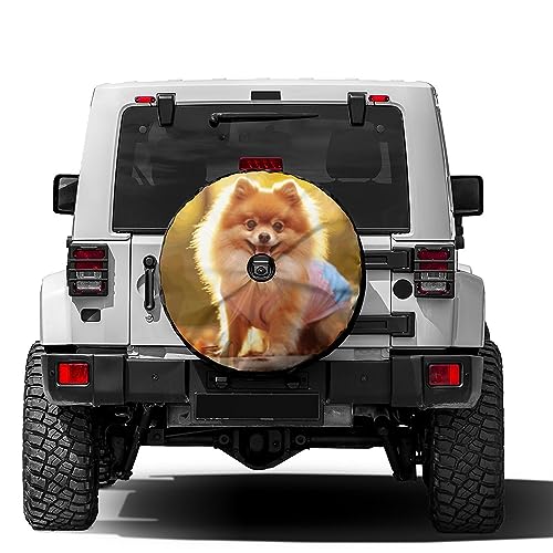 Image of Delerain Spare Tire Cover with Backup Camera Hole Happy Pomeranian Wheel Covers Waterproof Dust-Proof UV Sun Universal Fit for RV Trailer RV SUV Truck (18 Inch for Diameter 32 inch-34 inch)