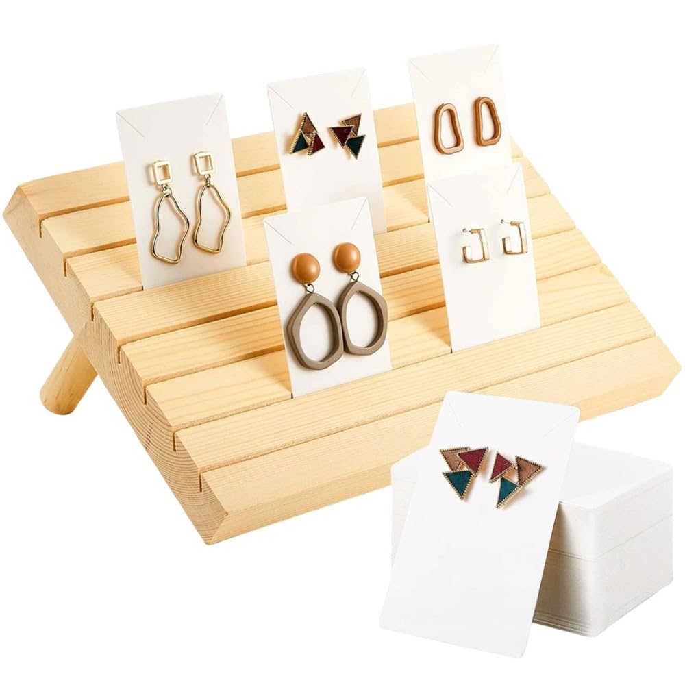 Aundhegrtt Wooden Earring Display Stand 7 Slot Jewelry Holder for Selling Vendors Retail Show