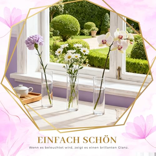Der Rose Der Rose Kleine Vasen für Tischdeko 15cm Zylinder Vasen Set Modern Blumenvase für Home Hochzeit Party Deko 12 Stück - Zusatzansicht 4 | Tischdekoration