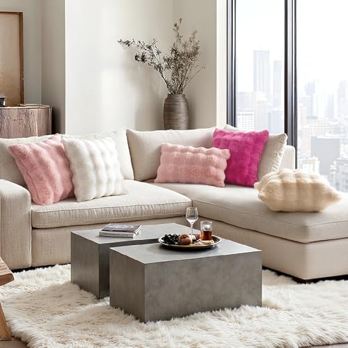 MIULEE Plüsch Kissenbezug 40x40 cm Kissenbezüge Flauschig Kissen Sofakissen Fell Beide Seiten Kurze Wolle Dekokissen Luxus Square Kissenhülle für Sofa für Schlafzimmer Waschbar Deko Weiß 2er Set