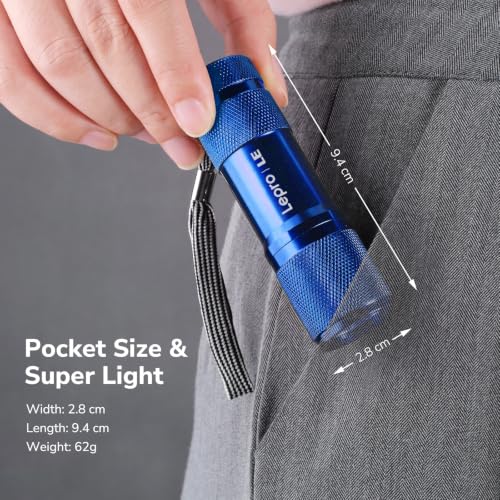 Image of Lepro 365nm UV Flashlight, Small Portable Black Light Detector for Invisible Ink Pens, Dog Cat Pet Urine Stain, AAA Batteries Included, 2 Pack