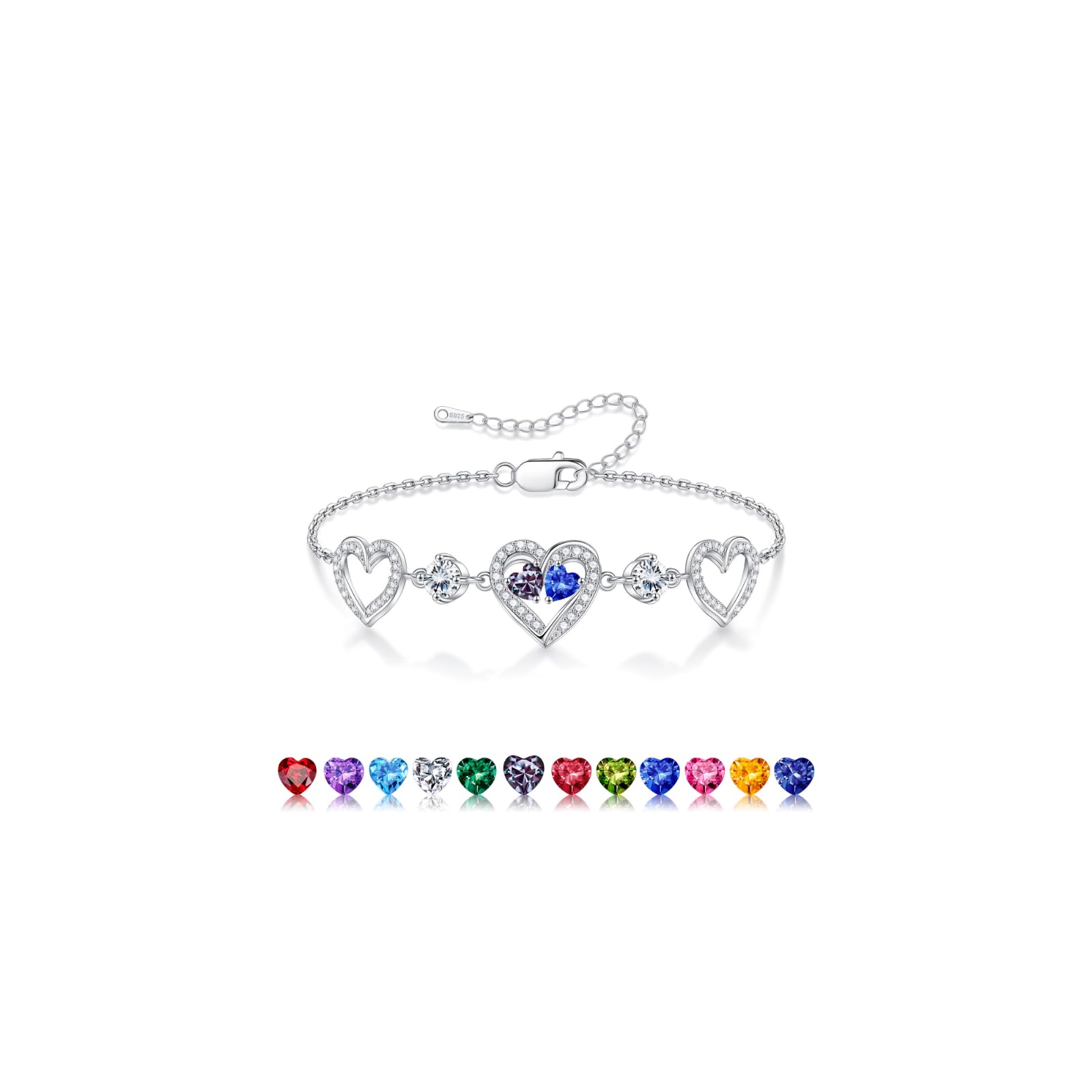 Iefil Bracelet for Women - 925 Sterling Silver Heart Birthstone Bracelet Birthday Anniversary Jewelry Gifts for Her Wife