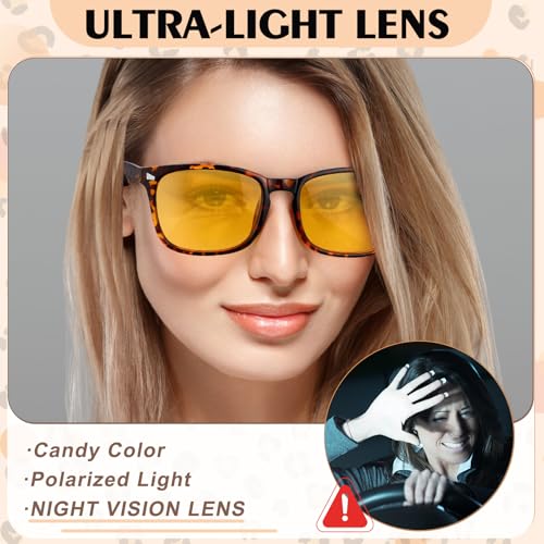 Image of Polarized Sunglasses for Women Men Night Vision Glasses Anti Glare | Yellow Anti Glare UV400 Lens, Lightweight Square Frame, for Day Night Use, Driving, Fishing, Cycling, Traveling