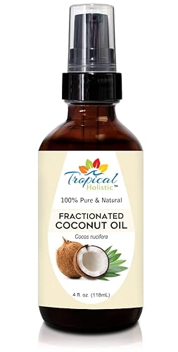 Aceite de coco fraccionado de 4 onzas – Aceite de coco líquido 100% puro y orgánico prensado en frío sin perfume para piel, cabello, uñas, masaje,