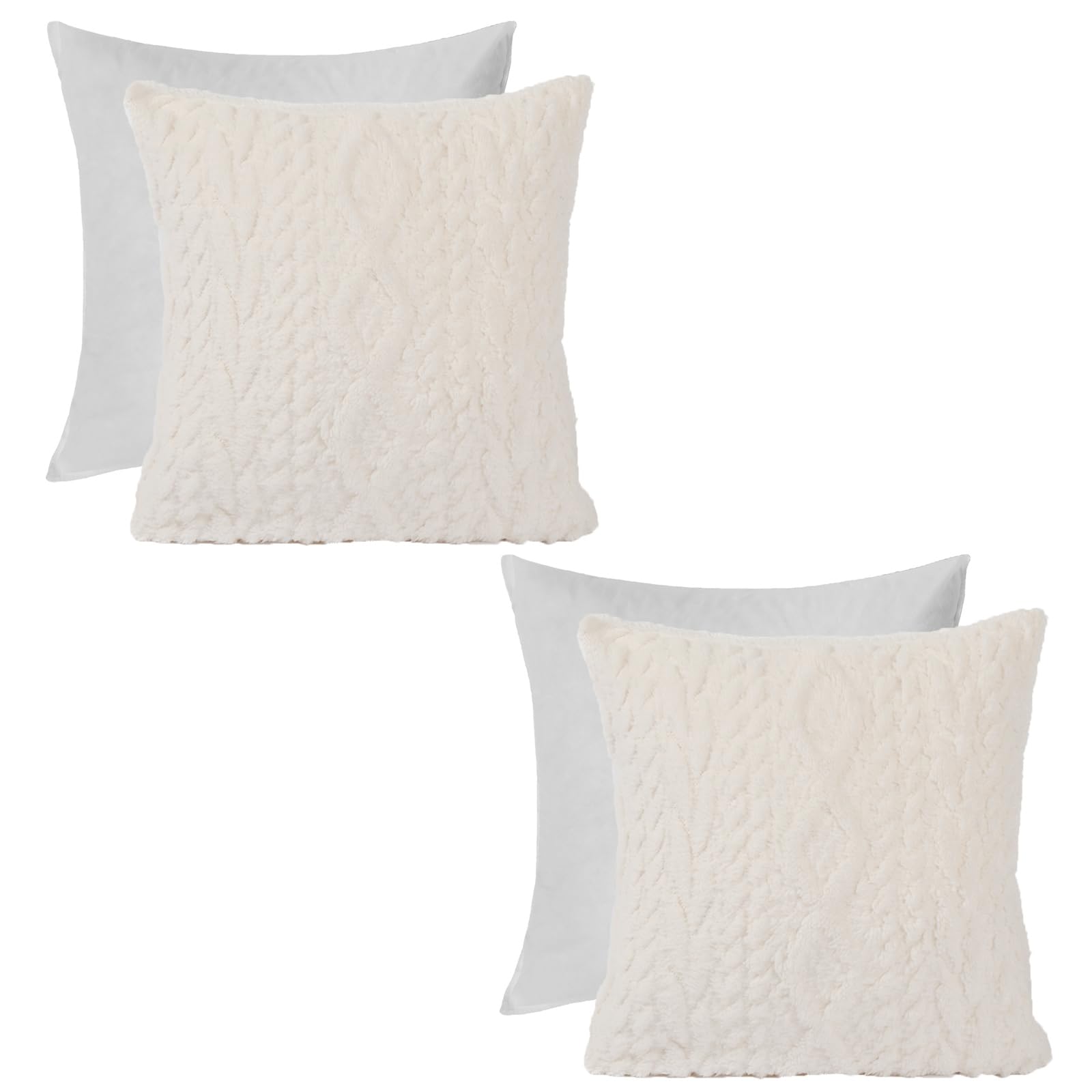 Ohs Cream Cushions With Covers Included 45 X 45, Cable Knit Cushion Inserts Ultra Soft Sofa Seat Cushion Covers Decorative Living Room Bedroom Sherpa Reverse- Set Of 2,