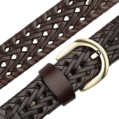Women Braided Woven Genuine Leather Narrow Belt 25mm Wide4