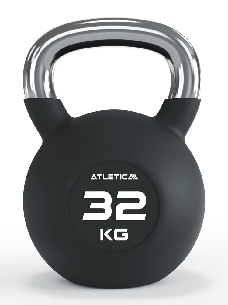 ATLETICA Kettlebells | 4-32 kg | gumowane hantle kulowe z chromowanym uchwytem | wysokiej jakości stop stali | jakość studyjna | funkcjonalny trening całego ciała, waga 32 kg