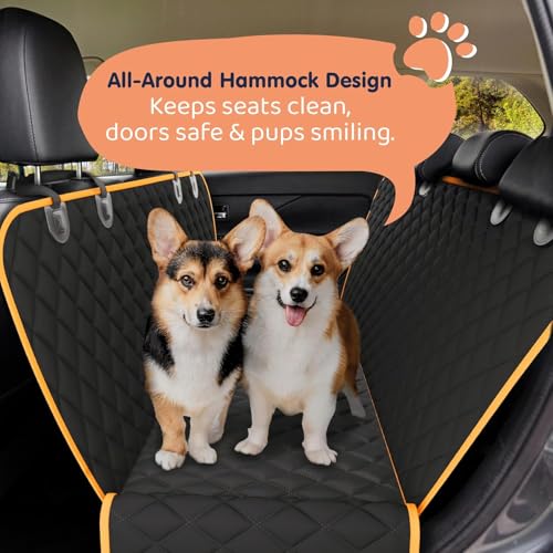 Image of Dog Car Seat Cover for Back Seat, Waterproof Hammock for Car, SUV & Truck, Non-Slip Backseat Cover for Dogs, Heavy-Duty Dog Hammock Style Seat Protector Pets. (Orange, 41 inchx59 inch)