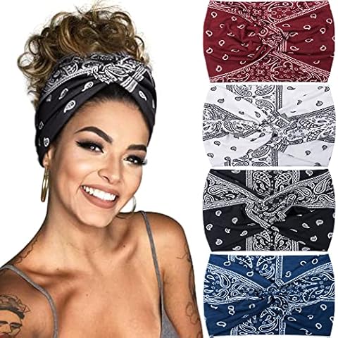 TERSE Extra Wide Headbands for Women, 7'' Boho Turban Headbands Fashion Elastic Hair Bands Yoga Hair Accessories Cover