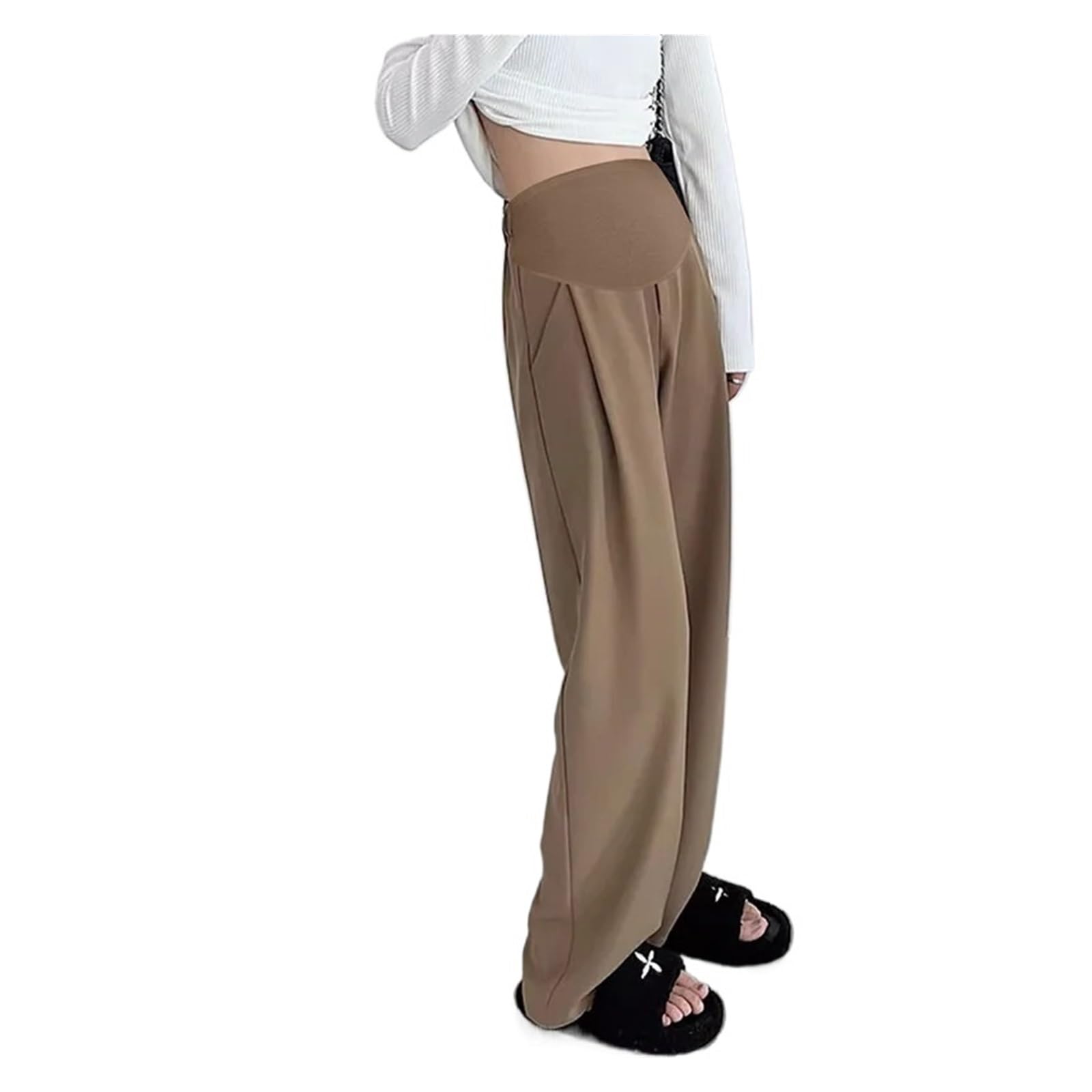 Pantalones de Maternidad de Pierna Ancha, Pantalones Casuales adelgazantes de Pierna Recta for Embarazadas, Primavera y Verano.(Coffee,XL)