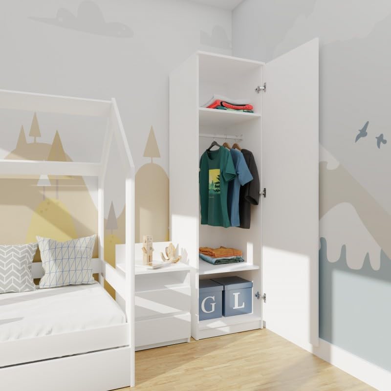 CDF Szafa Garderoba Mebel do Sypialni Salonu Przedpokoju Pokoju Dziecka lub Dorosłego Nowoczesny Design Komplet Akcesoriów Montażowych w Zestawie Przechowywanie Ubrań I Zabawek – SD 50 cm Biały