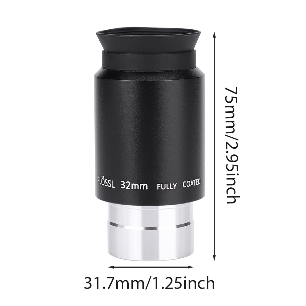 Fdit Oculaire de télescope Plossl 1.25 "32mm, Objectif à 4 éléments de Champ Apparent Grand Angle de 55 degrés pour télescope d'astronomie
