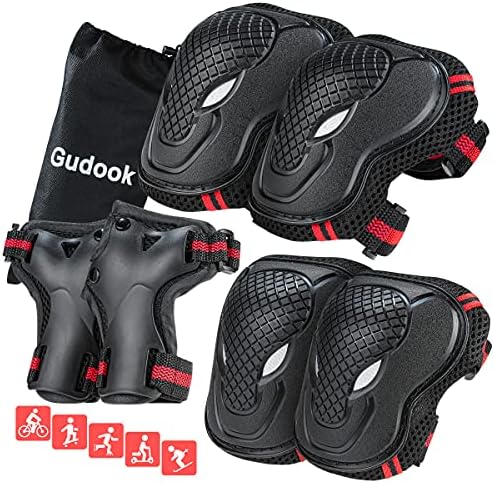 Gudook Knee Pads for Kids Youth - Elbow and Knee Pads Wrist Guards 3 in 1 Kids Protective Gear Set for Skateboarding BMX Inline Roller Skating Cycling Bike Rollerblading Scooter Riding