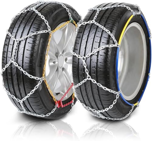Image of BKR Snow Chain 1 pair (2pc) For Jimny, Innova Crysta, Kia Seltos, Ertiga, Tata Nexon etc 14 inch, 15 inch, 16 inch, 17 inch & 18 inch inches of Tyre Carbon Steel 16mm- FREE 2 bungee ropes, 1pair of gloves CA0154