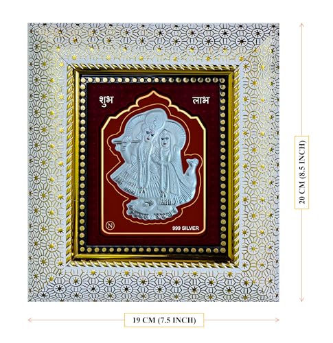 Image of 999 Silver Radha Krishna Wall Mount Rectangular Frame - Pure Silver Sheet with Purity Certificate | Pooja Room, Home & Office Decor | Wedding, Anniversary & Corporate Gift | Handcrafted Wall Art - 1 Unit (21 x 19 CM / 8.25 x 7.5 Inch)