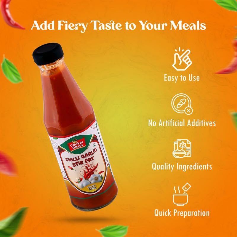 Image of Chokhi Dhani Chilli Garlic Stir Fry Sauce 330g | Spicy Indo Chinese Cooking Sauce | For Noodles, Fried Rice & Vegetables | Use as Sauce & Dip | Natural Ingredients