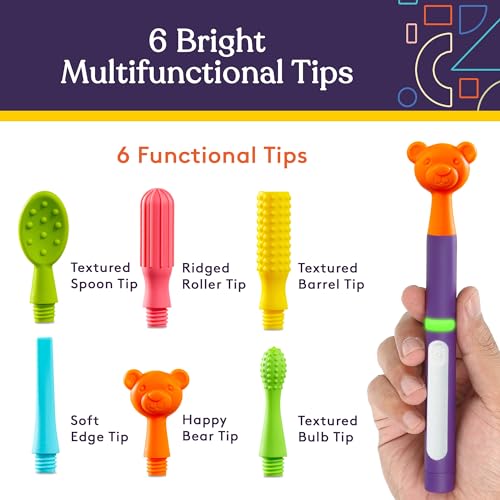 Special Supplies Buzz Buddy Oral Motor Stimulation Kit with 6 Soft Textured Interchangeable Heads, Calm Sensory Needs, Support Speech, and Stimulate Self Feeding, Gentle Vibrations (Purple) - Image 3