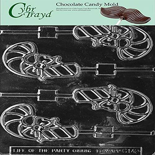 Cybrtrayd Life of the Party Candy Cane Lolly Chocolate Candy Mold in Sealed Protective Poly Bag Imprinted with Copyrighted Cybrtrayd Molding Instructions