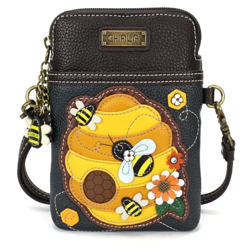 Image of CHALA Garden Animal Collection Cell Phone Crossbody Purse-Women PU Leather /Canvas Multicolor Handbag with Adjustable Strap