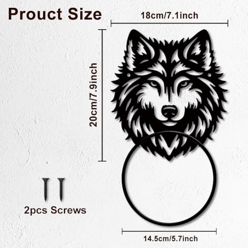 MAYJOYDIY Wolf Head Towel Ring, Black Metal Wildlife-Themed Wall Mounted Holder, Black Art Animal Towel Rack for Bathroom Kitchen - Image 2
