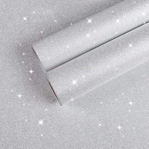 CHICHOME Sliver Glitter Wallpaper 17.7"x236" Self Adhesive Sliver Glitter Peel and Stick Wallpaper Decorative Removable Sliver Glitter Contact Paper for Walls Bedroom Border DIY Gift Shelf Drawer Cover