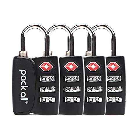 pack all TSA Approved Luggage Lock, Inspection Indicator, Alloy Body, 3 Digit Combination Padlocks, Travel Lock for Suitcases & Bag, Travel Accessories (4 Pack) Cover