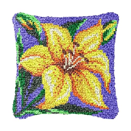 Image of bositigo Latch Hook Kits for DIY Throw Pillow Cover, Colorful Handmade Pillow Case for Home Decoration, Festival Gift 17x17inch (Flower-BZ53)