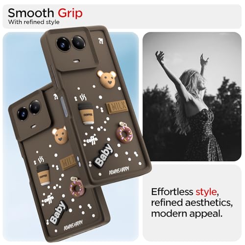 Image of Outlouders Back Cover for Realme 11 / 11X 5G / Narzo 60X 5G | 3D Cartoon Bear Cute Fun Silicone Full Body Protection Bumper Case (Brown)