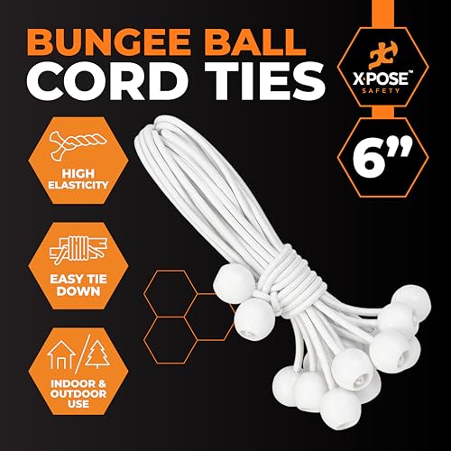 Image of Xpose Safety Bungee Ball Cords 6 inch 25 Pack Heavy Duty White Stretch Rope with Ball Ties for Canopies, Tarps, Walls, Cable Organization