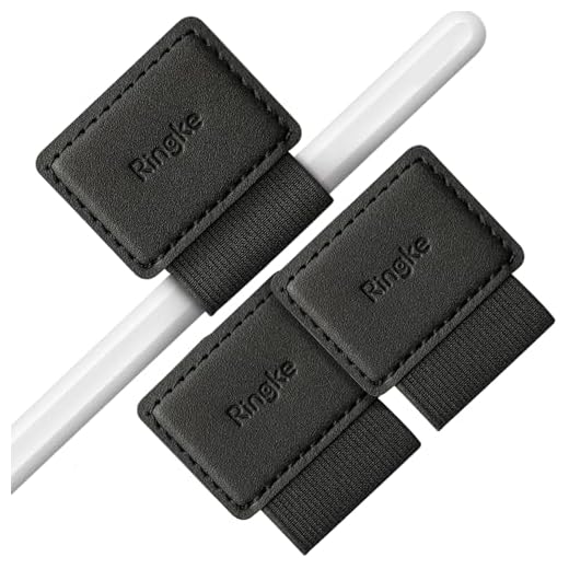 Ringke Pen Holder [3 Pack] för Apple Pencil, Journal, Notebooks och mer, 3M Självhäftande PU Läder Slitstark Pennslinga med Elastik - Black