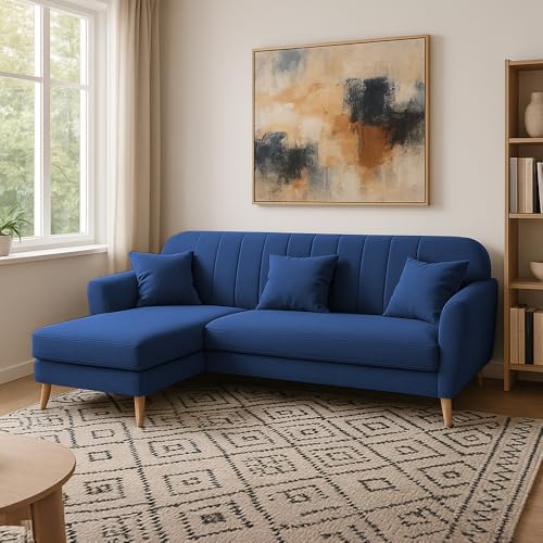 Image of Atticus LHS 4 Seater L Shape Sofa Set for Living Room (Blue Fabric) Premium Fabric Sofa Set