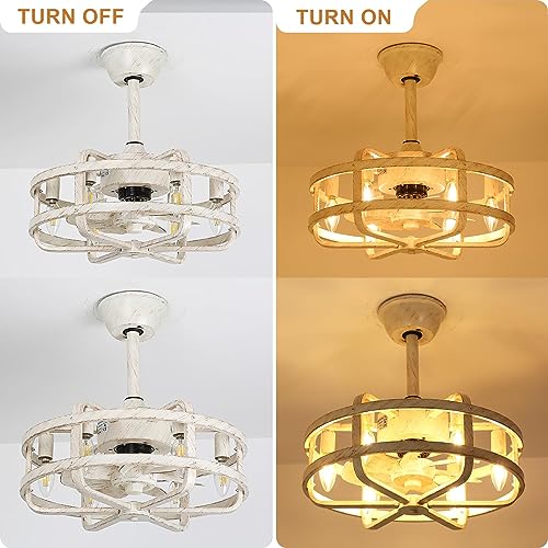 SMLERAY Retro White Caged Ceiling Fan with Lights,6 Speed Farmhouse Ceiling Fan with Reversible Motor, 18'' fandelier Ceiling Fan Light for Bedroom, Kitchen,Living Room… - Image 2
