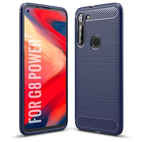 SCL Case Compatible with Moto G8 Power Case Motorola G8 Power Case, [Blue] Carbon Fibre Effect Gel Grip Protection Cover [Anti Scratch][Anti Collision] Compatible with Moto G8 Power Cover