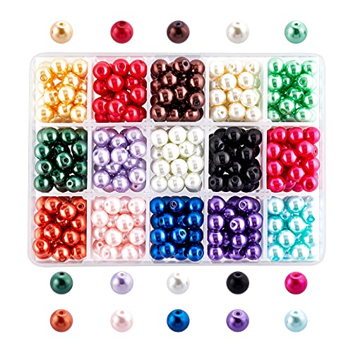 Pandahall 1Box/510pcs 15 Color Satin Luster Glass Faux Pearl Round Bubblegum Ball Beads 8mm for Jewelry Making