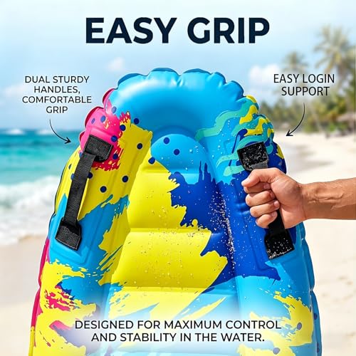 Surfbrett Aufblasbar, Luftmatratze Kinder, Aufblasbares Bodyboard Tragbares Bodyboard Kinder mit Griffen, Schwimmbrett Kinderzum Strandsurfen Pool Schwimmen Sommer Wassersport (Blumenmuster)