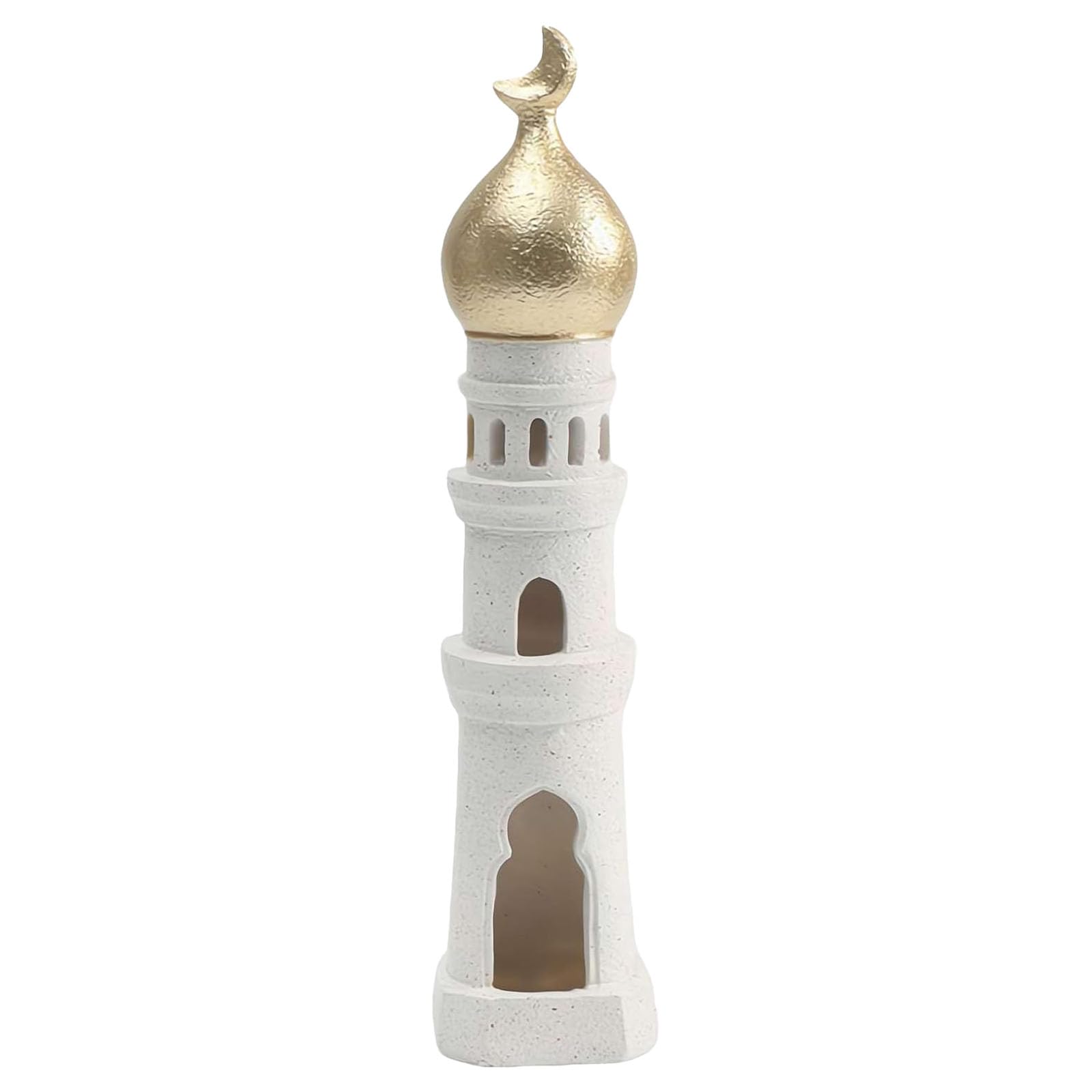 Ramadan Resin Statue Ornament Hollowed Handcrafted Resin Mosque Models Islamic Castle Tabletop Statue for Eid Home Office Decor (2) (2 Ivory)