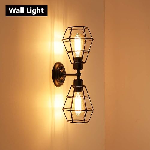 Miniatura 4 de KOONTING - Lámpara colgante de 3 luces para cocina, lámpara de candelabro industrial vintage, lámpara de pared de jaula de alambre, 3 luces