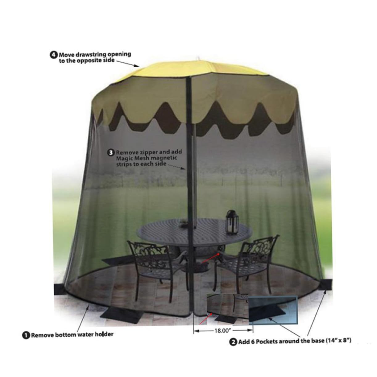 Cubierta para Sombrilla de Patio con Mosquitera Cremallera Protección Solar Cubierta Plegable para Jardín Exterior Negra