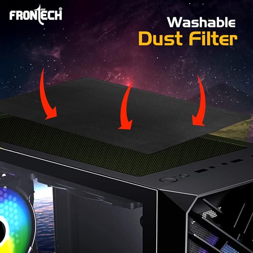 Image of Frontech War Machine Mid-Tower Gaming Computer Cabinet - Tempered Glass, Pre-Installed 4x120 mm ARGB Fans, Washable Dust Filters, Top I /O Panel (USB 3.0, 2xUSB 2.0 & Audio), ATX /mATX (FT-4349)
