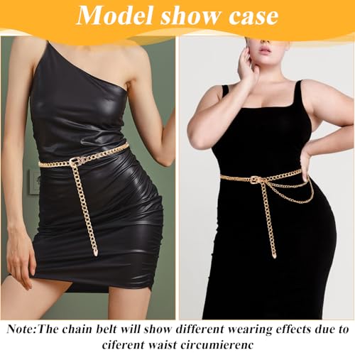 2PCS Waist Chain Belt, Gold Chain Belt Fashion Multilayer Metal Chains Belts Golden Metal Waist Chains Chunky Gold Belts for Women Girls Jeans Dress Sweater Coat4