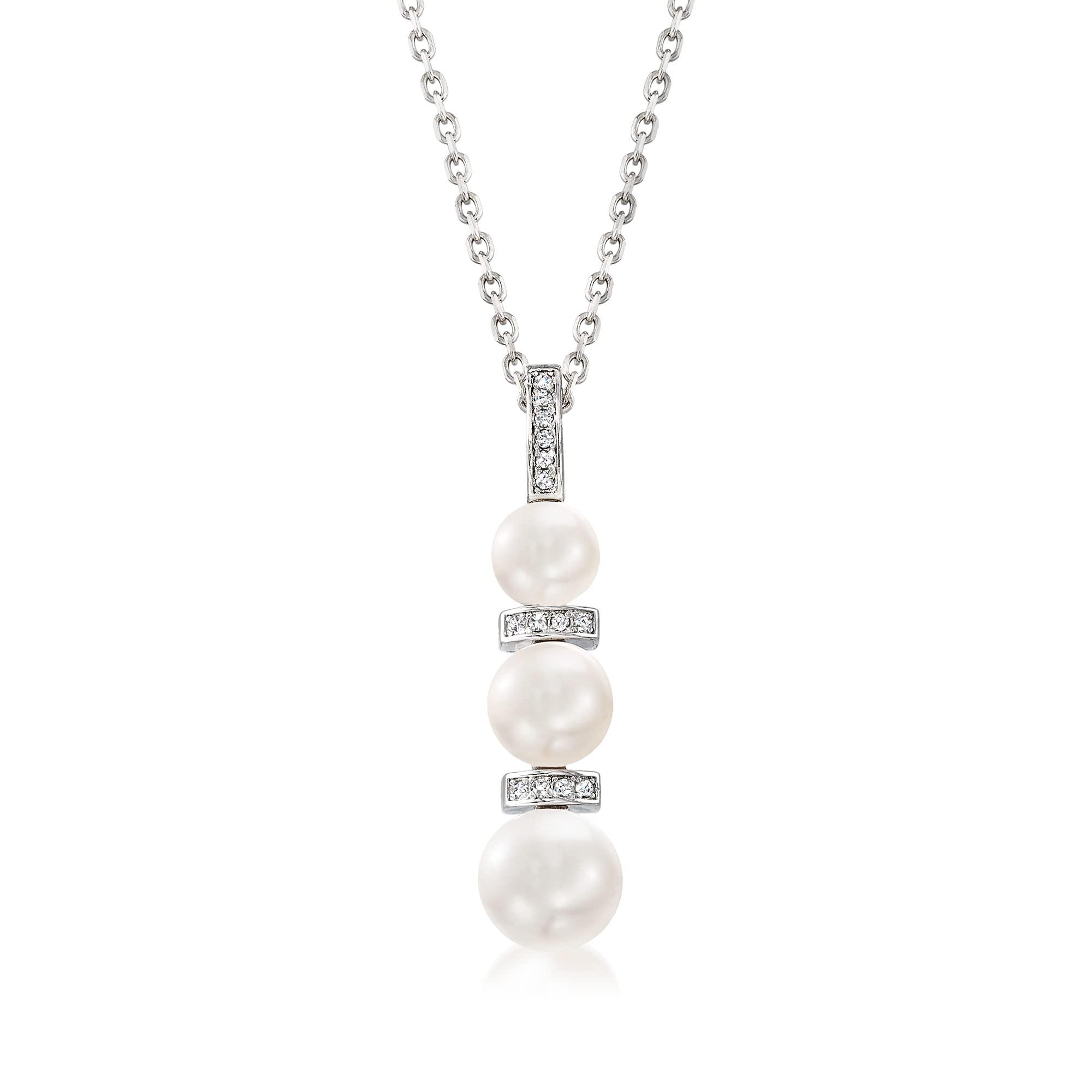 Ross-Simons6-8.5mm Cultured Pearl and .10 ct. t.w. Diamond Pendant Necklace