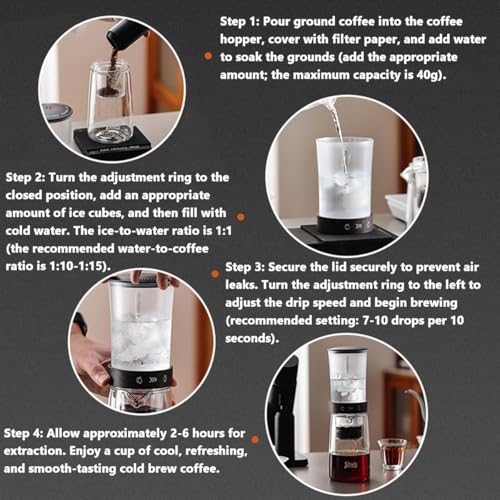 Cafetière à glace et infusion à froid à faible acidité avec pot en verre réglable