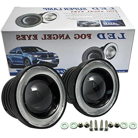 Kqiang 2.5" Car COB LED Fog Light with Halo Ring Projector White Angel Eye Halo Ring DRL Driving Bulbs White Cover