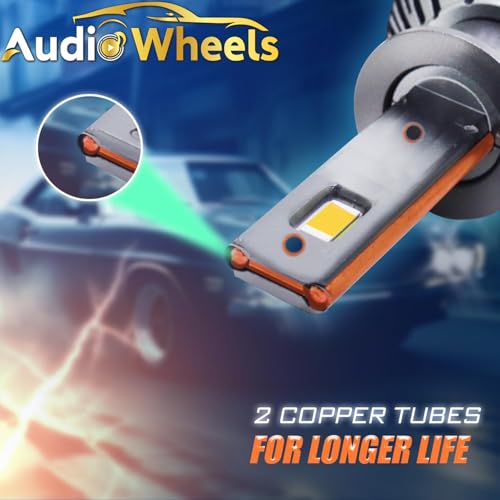 Image of Audio Wheels H1 Car LED Headlight Conversion Kit - 110W, 16000LM, Super Bright 6000K Cool White Light Bulbs, IP68, Plug-N-Play, 2-Year Warranty